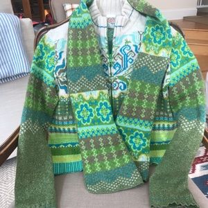 Oilily sweater blue, white and green Fairisle design. Free matching scarf!